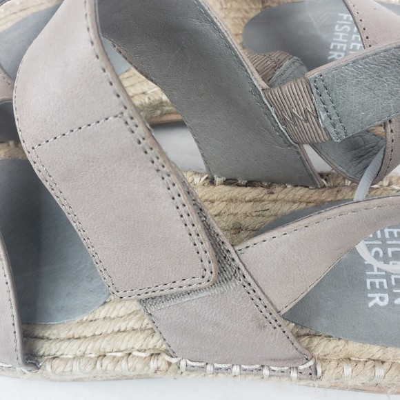 Eileen Fisher Max Womens Leather Ankle Strap Espadrilles Sandals cement grey 6 - Picture 10 of 14